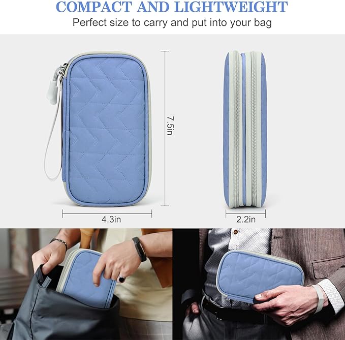 FYY Travel Cable Organizer Pouch Electronic Accessories Carry Case Portable Waterproof Double Layers All-in-One Storage Bag for Cord, Charger, Phone, Pattern Blue