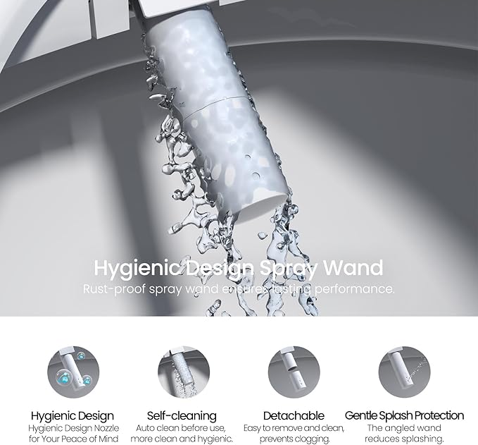 R&T V2601 Electric Bidet Seat For Elongated Toilet, Smart Toilet Seat with Heated Seat, Adjustable Temperature, Warm Air Dryer, Night Light