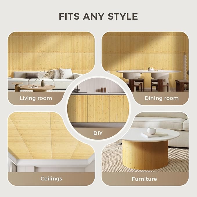 OUZUGIE 2 Pack 96x24 Inch Natural Bamboo Wall Panel – Natural Pole Wrap Paneling for Walls, Ceilings, Cabinets, Furniture – Ideal for Bedroom, Living Room & Office DIY Decor