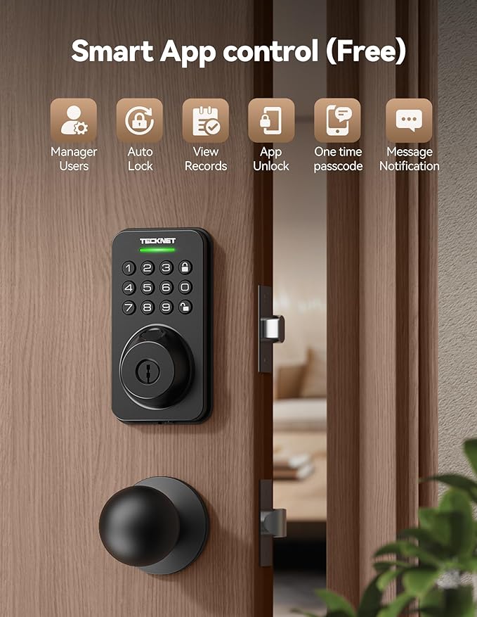 Keyless Entry Door Lock with Handle, Fingerprint Keypad Deadbolt with Handle Set, Smart Door Locks for Front Door with App Control, Auto-Lock, One-Time Code, Easy to Install