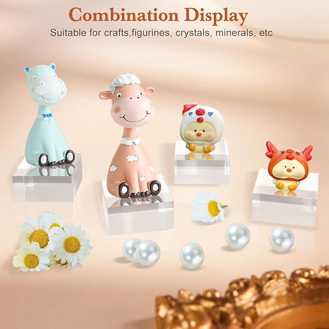 SAMYUCHO Acrylic Base 16 Pieces Acrylic Blocks for Display 2 X 2 X 1 Inch Square Riser Display Stands Trophy Base Pedestal Stands Clear Cube for Trophy Jewelry Props Food Party Crafts