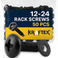 12-24 Rack Screws [50pk] – Rack Mount Screws with Nylon Washers for Server, Network, and Audio Equipment