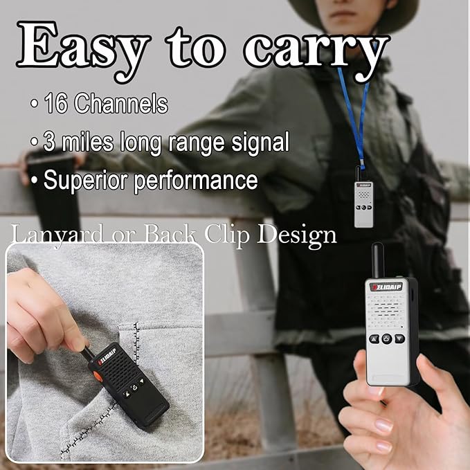ELIDAIP T-M2 Super Mini Walkie Talkie for Adult Kids,Rechargeable Portable FM Transceiver,Small Two Way Radio for Supermarket,Hotel,Outdoor Sport,Hiking,Camping,Indoor,Family Trip,White 1 Pack
