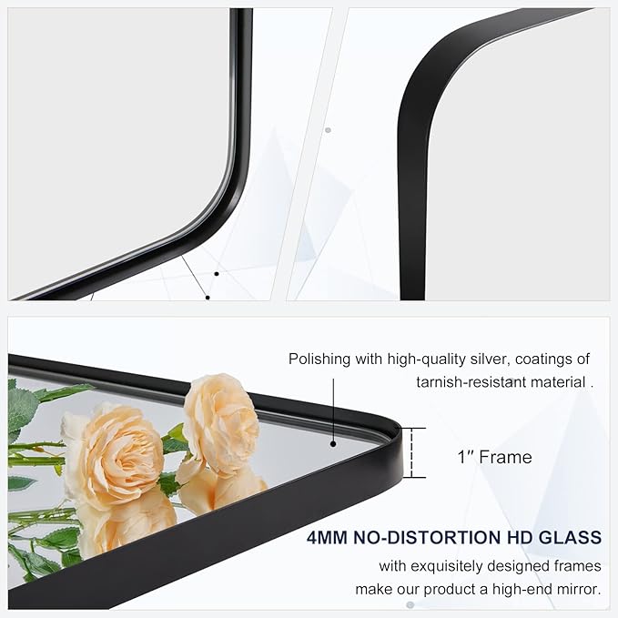 ANDY STAR Wall Mirror for Bathroom with Stainless Steel Metal Frame, 22"x30" Rectangle Rounded Corner Frame, Matte Black Finish