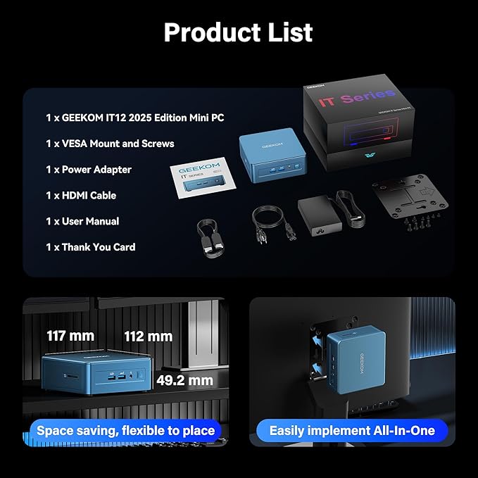 GEEKOM Mini PC[Business Cost-Saving Star] IT12(3-Year Coverage) with 12th Gen Intel i5-12450H Mini Computers,16 RAM/512GB SSD(Not LPDDR) Windows 11 Pro Desktop PC (Low-Power),Dual USB 4/8K(UHS-II)