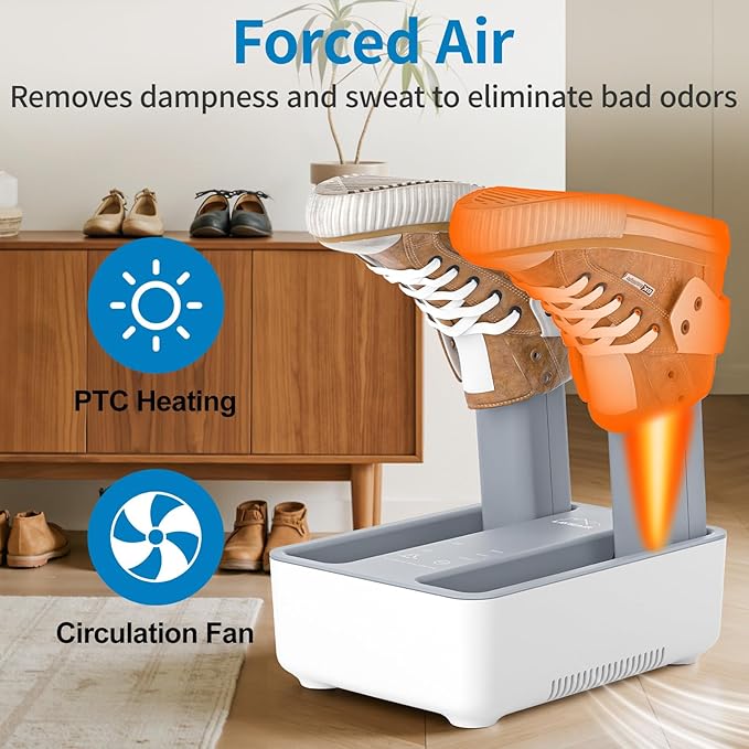 LAVIEAIR Boot Dryer Shoe Dryer for Work Boots Sneakers and Gloves, Temperature-selectable Boot Warmer with Heat, Timer, Fan and Retractable Hoses