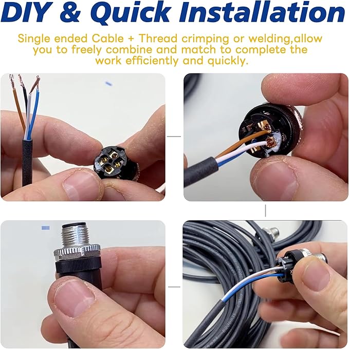 Lonlonty M8 Cable 5 Pin 6.5Ft/2M Female B Coding Circular Connector Cable Shielded IP67 Waterproof Single End Cable B Code