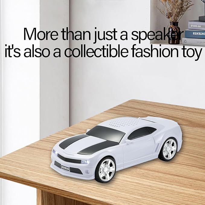 WSTER Sports Car Model Bluetooth Speaker with Stereo Sound, TWS Pairing, LED Party Lights, USB/TF Playback, Movable Wheels, Unique Retro Car Gifts (White)