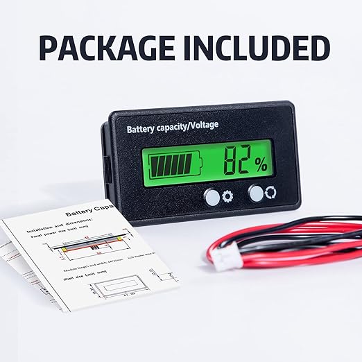 12V 24V 36V 48V Battery Capacity Indicator Golf Cart Voltage Meter with LCD Display Green Backlight, Waterproof Monitor Gauge Digital Voltmeter Testers for 3S-26S Lithium Battery&Lead-Acid Batteries