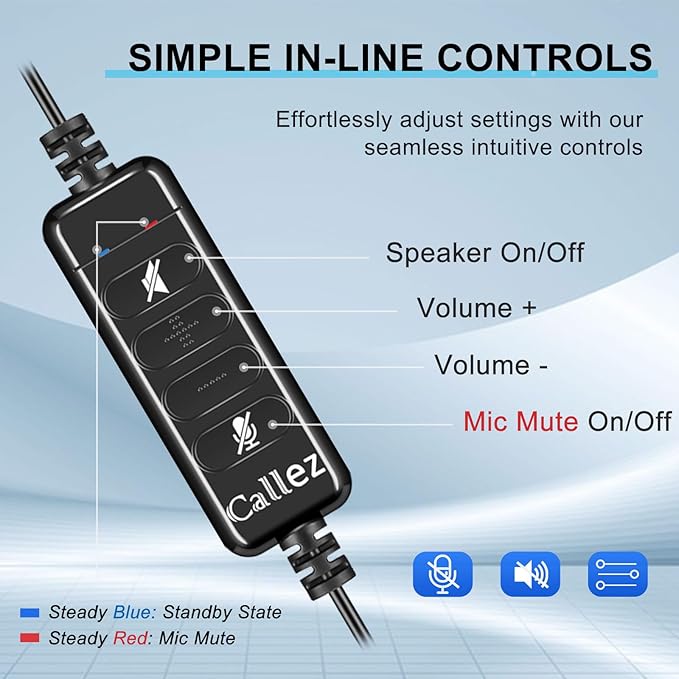 Callez Wired USB Headset, Computer Headset with Mic Noise Cancelling, USB-C Headset for PC Laptop Mac iPhone Samsung Teams Zoom Skype Home Office Work Call Center, in-line Controls Mic Mute