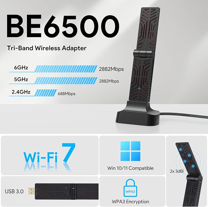 USB WiFi Adapter for Desktop PC Laptop, WAVLINK WiFi 7 BE6500 Tri-Band Wireless - Image 2
