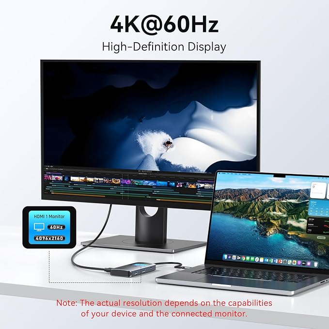 MOKiN 7 in 1 USB C Hub, 4K@60Hz Smart LED Docking Station - Image 4