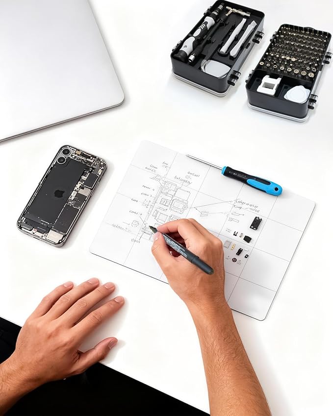 Magnetic Project Mat Showpin Magnetic Mat for Screws with Dry Erase Pen, Cleaning Cloth - Professional Magnetic Pad Preventing Small Screws from Getting Lost and Unorganized - 9.8x7.9 inches