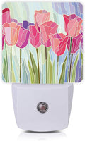 Smoaffly Pink Tulip Flowers Night Light Plug-in LED Nightlights Auto Sensor Night Lamp Dusk-to-Dawn Lamp Home Decor for Nursery Children Girls Boys