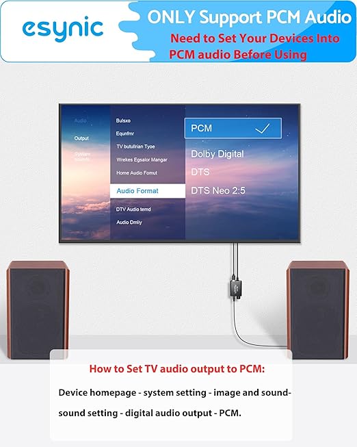 eSynic Portable Optical to RCA Adapter-7 FT Long-Built-in DAC Chip-Easy to Setup-192KHZ Digital to Analog Converter-Aluminum Shell-from HDTV/Blu-ray/DVD/Gaming Consoles to L/R Stereo Audio System