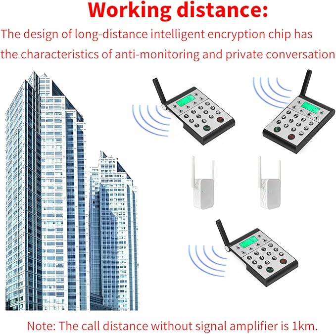 Eujgoov 1000m Distance Wireless Intercom Phone Hands Intercom System Intelligent Networking for Home, Business Office, Classroom, Telephone Audio (Black)