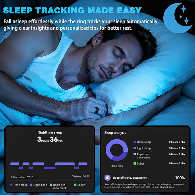 S SECRETTOP Smart Ring for Men Women, Health Fitness Tracker Ring with Sleep Tracker, Heart Rate, SpO2, Step Counter for iOS and Android, IP68 Waterproof (Black 13)