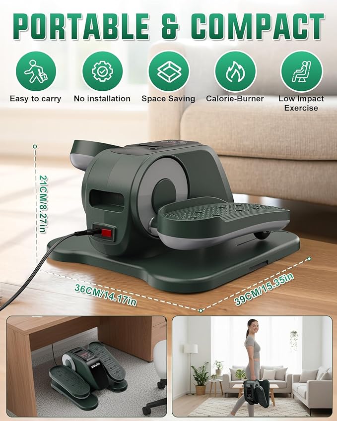 VIVURN® 019 Under Desk Elliptical 12 Adjustable Speeds Motorized Leg Exerciser While Sitting for Seniors As Seen on TV with Non-Slip Mat Low Impact Quiet&Portable Pedal Exerciser for Home and Office