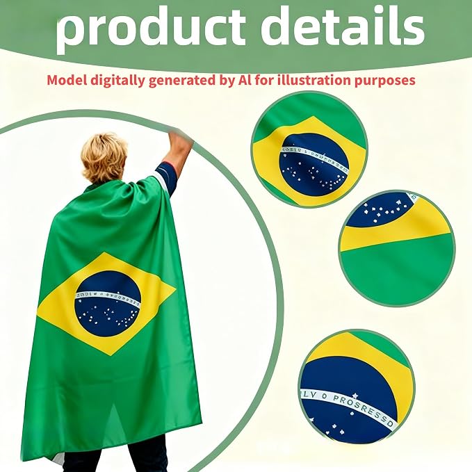 Brazil Flag Cape Cloak Costume, Wearable Brazil Flag Costume, Be Suitable - Image 3