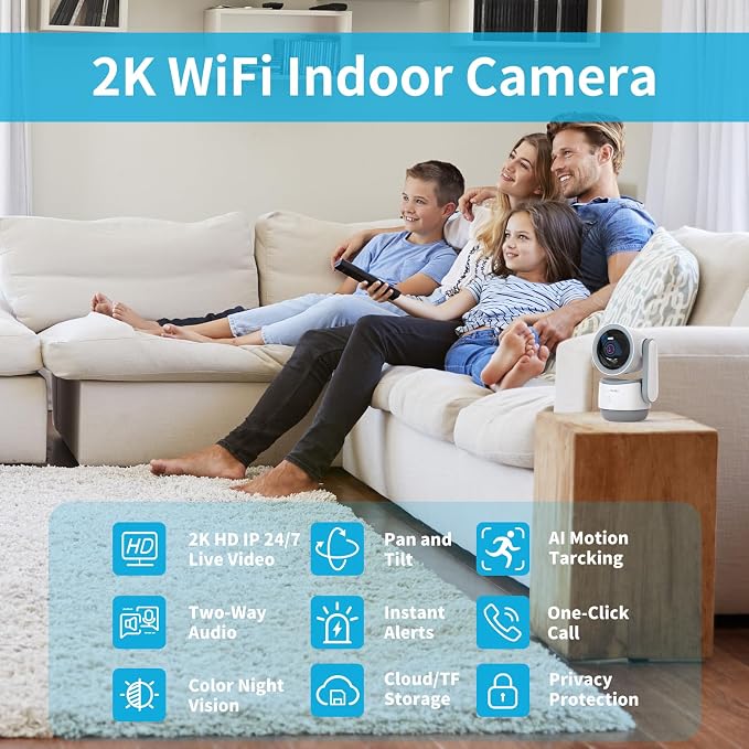 Indoor PTZ Camera with Privacy Mode, 2K 3MP Pan/Tilt Security Camera - Image 2