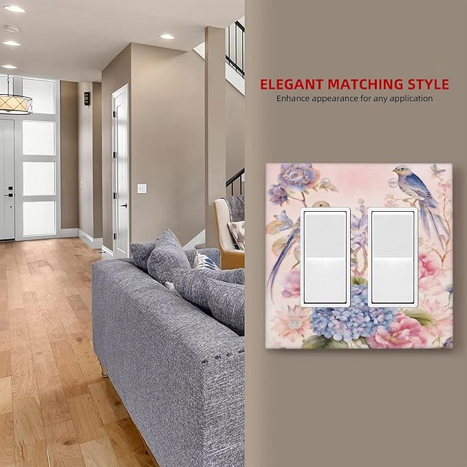Bvtewkhz Floral Birds Morris 2 Gang Double Rocker Decorative Outlet Covers Light Switch Plate Electrical Receptacle Switchplate For Bathroom Kitchen Bedroom