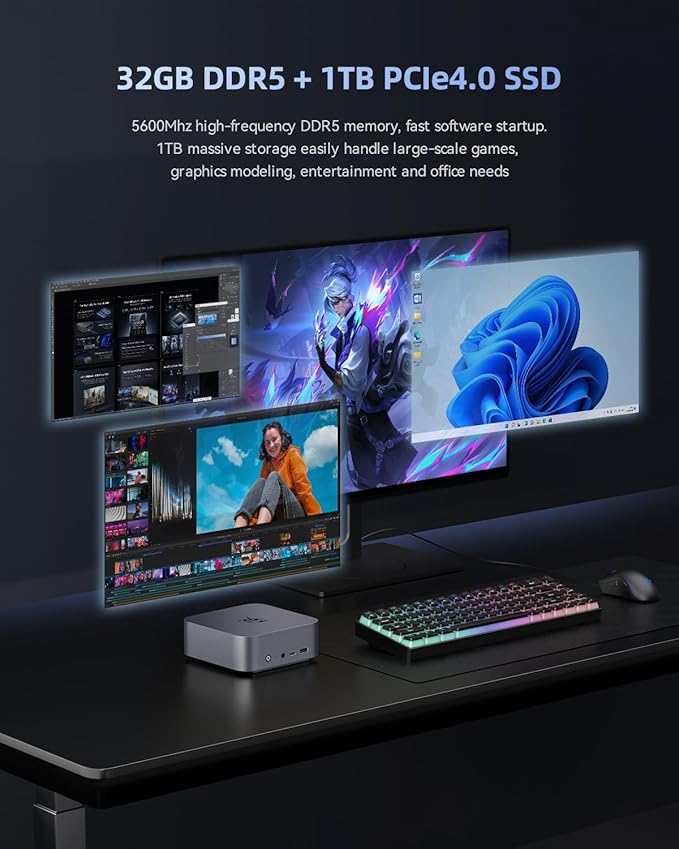 Beelink SER9 Max Mini PC AMD Ryzen 7 H 255 (8C/16T, up to 4.9GHz), 32GB DDR5 RAM 1TB PCle4.0 SSD, Radeon 780M Graphics, USB4.0/ Triple Display/ WiFi6/ BT5.2/10Gbps LAN Mini Computer