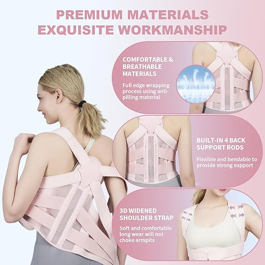 Posture Corrector for Women and Men Upgraded Back Brace, Adjustable Back Support for Upper and Lower Back Pain Relief, Shoulder Straightener for Hunchback, Scoliosis, Lumbar, Spine (Pink, Small)