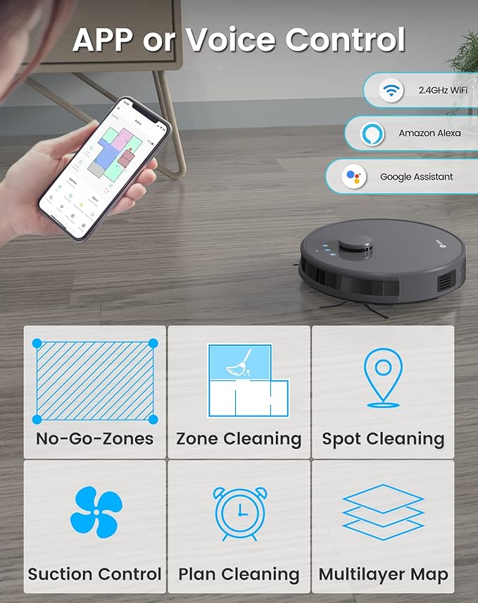 Lefant Robot Vacuum, 2200Pa Suction, 120 Min Runtime, Self-Charging Robotic Vacuum Cleaner, Slim, Quiet, WiFi/APP/Alexa
