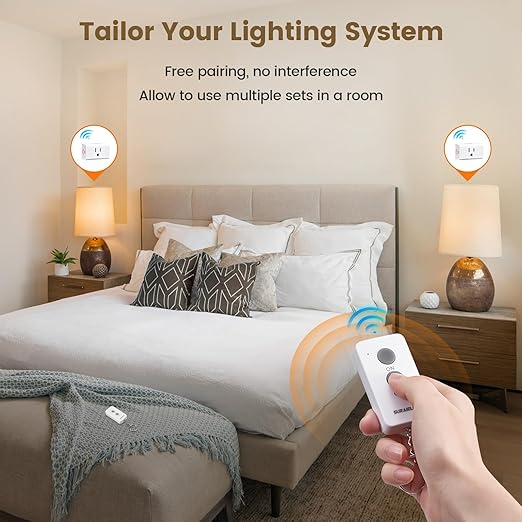 SURAIELEC Remote Control Outlet, Wireless Light Switch - Keychain Remote, 15 AMP, 100FT Range, No Interference, Remote Light Switch Kit for Lamp, Fan, Christmas Tree Light, Household Appliance