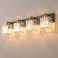FDPBY Modern Bathroom Vanity Light 4-Lights Black Gold Crystal Bathroom Wall Light Vanity Light Fixtures，28.34-inch Modern Minimalist Design