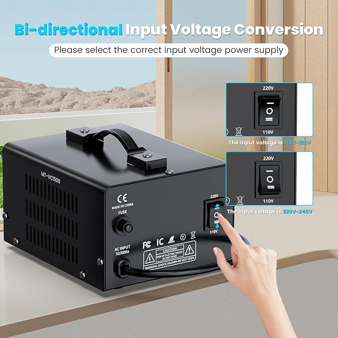 1500W Voltage Converter Transformer(110V to 220V or 220V to 110V) Step Up/Down Converter 110/120 Volt - 220/240 Volt w/US Power Cord,Circuit Breaker Protection, LCD Screen Display, Manual Setting
