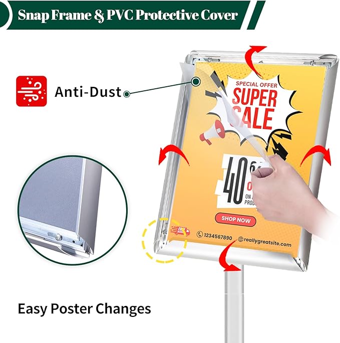 Mutualsign 3Pcs Heavy Duty Pedestal Sign Holder for Display, 11 x 17 inches Adjustable Floor Standing Sign Holder with Weighted Base , Sign Stand for Indoor/Outdoor Advertising，Silver
