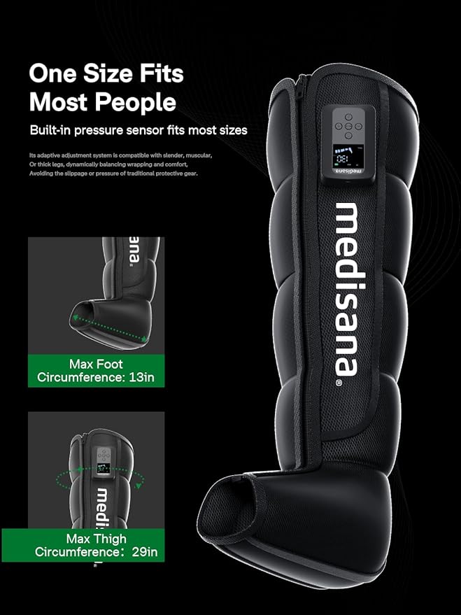 Medisana Leg Compression Massager, Cordless Rechargeable Air Pressure Boot with Multi-Customize Modes, Intensities & Timer, Leg Compression for Circulation, Pain Relief, Recovery, Christmas Gifts