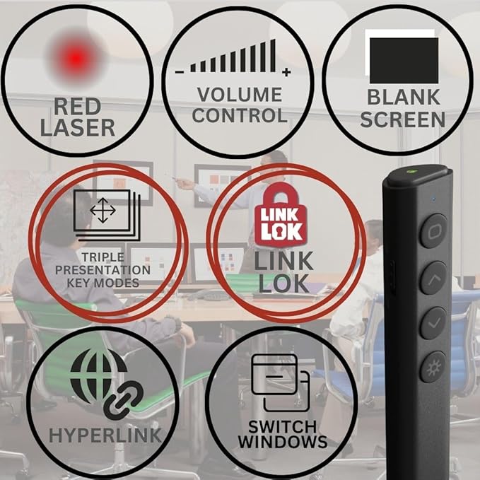 Red Star Tec PR-819V Presentation Clicker- Wireless Presenter PowerPoint Clicker with Red Laser Pointer for Presentations, Suitable for School and Business Use