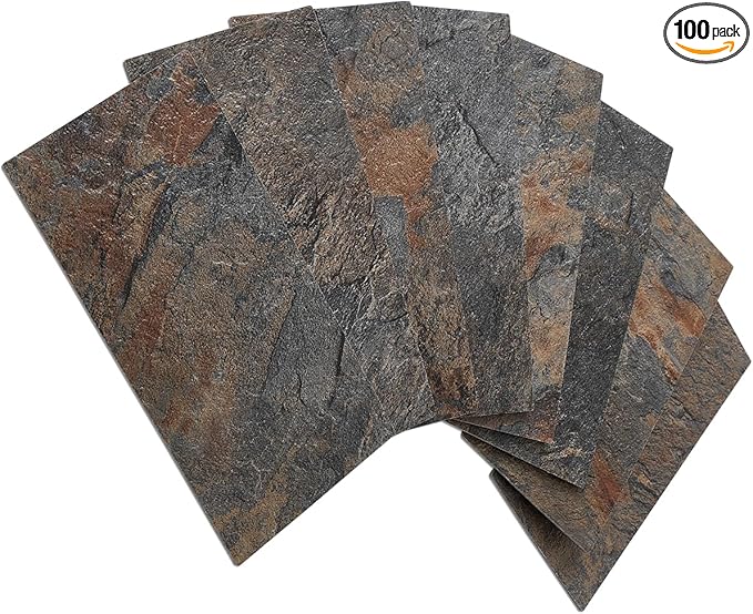 AULIGET 100 Piece Rust Slate Peel and Stick Backsplash Wall Tiles, 3" x 6" PVC Faux Stone Stick on Tiles for Backsplash Kitchen, Bathroom, Laundry Room, Camper, Fireplace