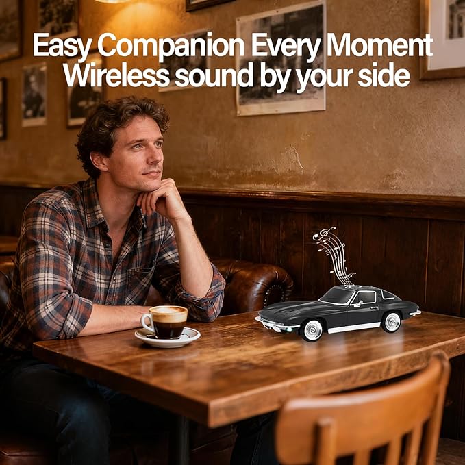 WSTER Retro American Style car Bluetooth Speaker, Portable Wireless Outdoor Speaker, TWS Stereo, Support USB/TF/AUX, Party Bluetooth Speaker with Microphone,Classic car Gifts for Men(Black)