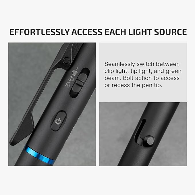 OLIGHT O'Pen 3 EDC Pen Light,120 Lumens with Green Beam, Red and White, USB-C Rechargeable LED Flashlight for Office, Writing, Presentation, Outdoor Uses, Professional Business Gift(Black)