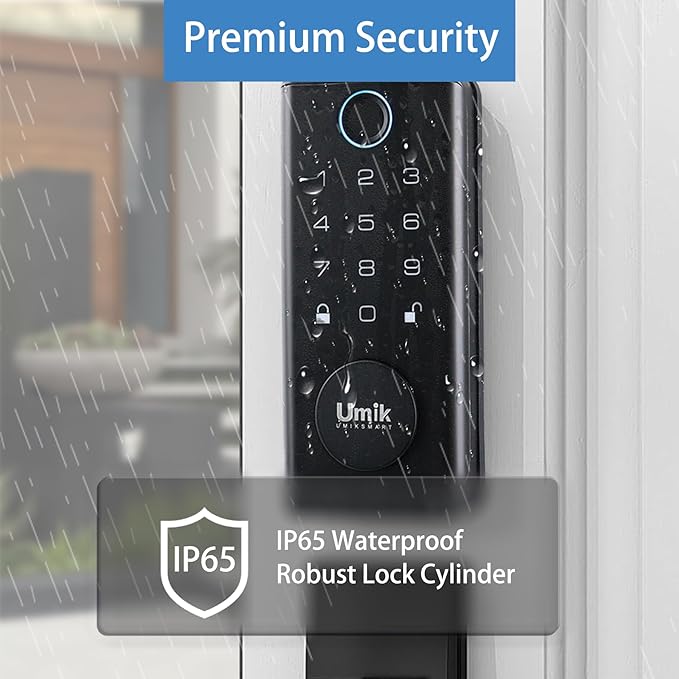UMIK UMIKSMART Fingerprint Smart Door Lock with Heavy Duty Handleset, Keyless Entry Door Lock, Electronic Keypad Deadbolt Locks, App Control for Front Door, Home (Matte Black)