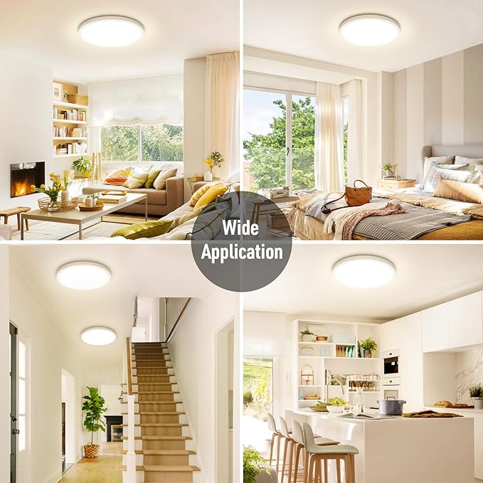 SunRider 2-Pack LED Flush Mount Ceiling Light Fixture, 4000K Neutral White, 2400LM, 12 Inch 24W 240W Equiv. Round Flat Ceiling Lights, Non-Dimmable