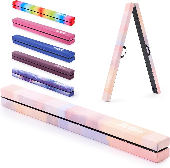 ZELUS 8' Folding Gymnastics Balance Beam, Floor Balance Beam w/Carry Handles Anti-Slip Base for Kids, Beginners & Professional Gymnasts