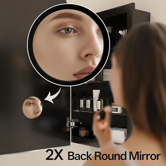 Arched Bathroom Medicine Cabinet with Mirror, No Assembly Needed, Recessed or Surface Mount Wall Storage Cabinet, Mirror Cabinet with Tissue Slot & 2X Magnifying Mirror (Gold, 29.5"L x 15.7"W)