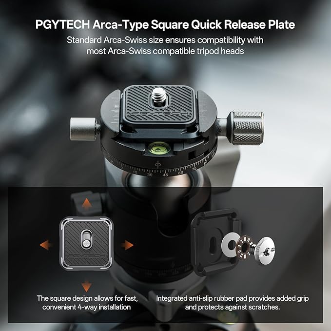 PGYTECH Quick Release Plate & Clamp V2 Kit, Arca Swiss Plate Camera Mount with 1/4" to 3/8" Screw Thread for Sony/Nikon/Fuji/DJI Switch Between Tripod/Monopod/Slider/Stabilizer(Two Clamps+Plate)