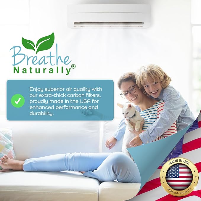 Breathe Naturally Universal Cut To Fit Carbon Activated Air Filter - Replacement Charcoal Filters - Pre Filter Carbon Sheet for Air Purifier, Vent Filters & More - Made in USA (Pack of 4, 24x24)