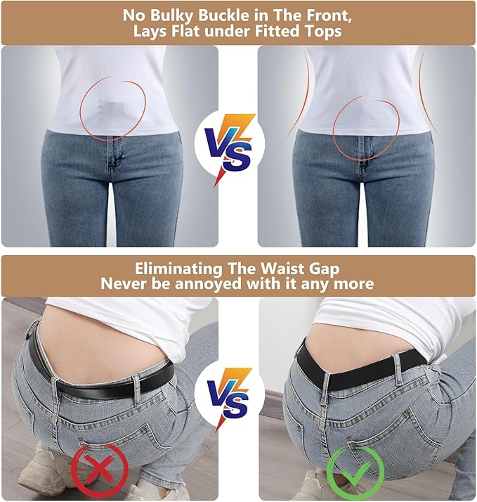JASGOOD Women No Show Stretch Belt Elastic Web Strap Belt with Flat Buckle for Jeans Pants Dresses