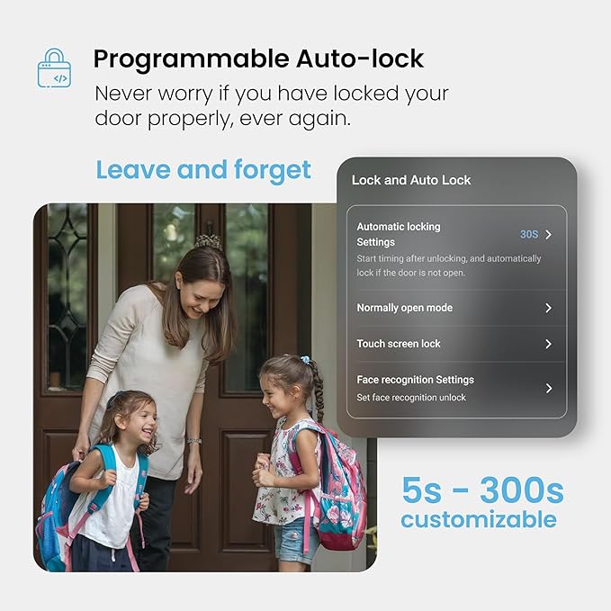Lockly Secure Plus Smart Lock Bluetooth, 3D Biometric Fingerprint Sensor Front Door Lock with Handle, Digital Keypad Keyless Entry Door Lock, Voice Control & Auto Lock - Latch Edition