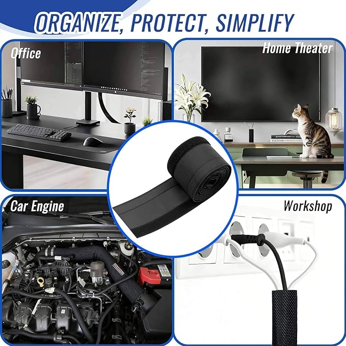 Flauzmann 1.5" - 6.6FT Chew Proof Cord Protector from Pets, Black Heavy Duty Dog & Cat Cable Sleeve Cover - Flexible Split Sleeve for Home, Office, Automotive Wires