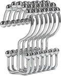 Shower Curtain Hooks, Goowin Shower Curtain Rings, Stainless Steel Shower Curtain Hooks Rust Proof Free Sliding Double Shower Hooks for Curtain, Shower Curtains & Liners (Chrome)