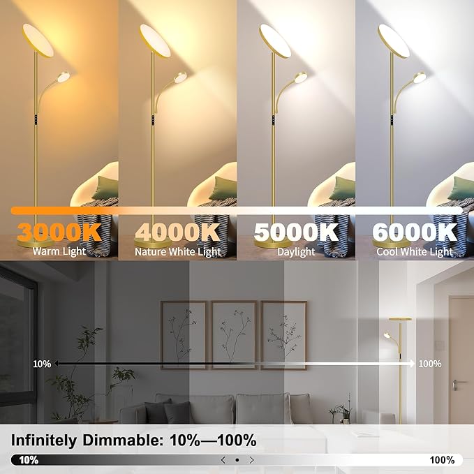 Aulaiyi Floor Lamps for Living Room,42W/4200LM Bright Floor Lamp,2-in-1 Dimmable Standing Lamp with Reading Light,69'' Tall Lamp with Remote & Touch Control, Modern Floor Lamp for Bedroom,Office