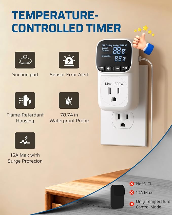 DEWENWILS Smart WiFi Temperature Controller, 15A 1800W Thermostat Controlled - Image 4