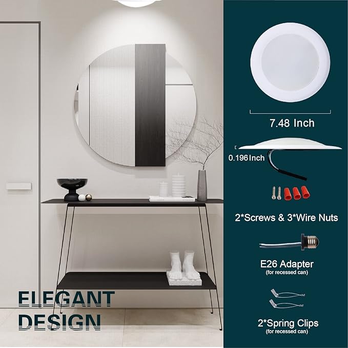 TOPELER 6Inch LED Disk Light, 15W Dimmable Surface Flush Mount Ceiling Light, 1000Lm 5000K Daylight, Installs into Junction Box Or Recessed Can, ETL & FCC Listed, White